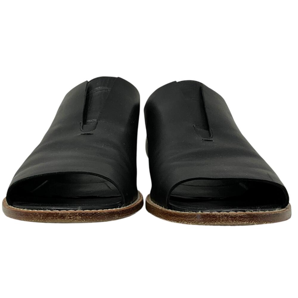 Zero + Maria Cornejo Slip On Womens 8.5 Black Leather Peep Toe Flat Italy - Picture 3 of 10